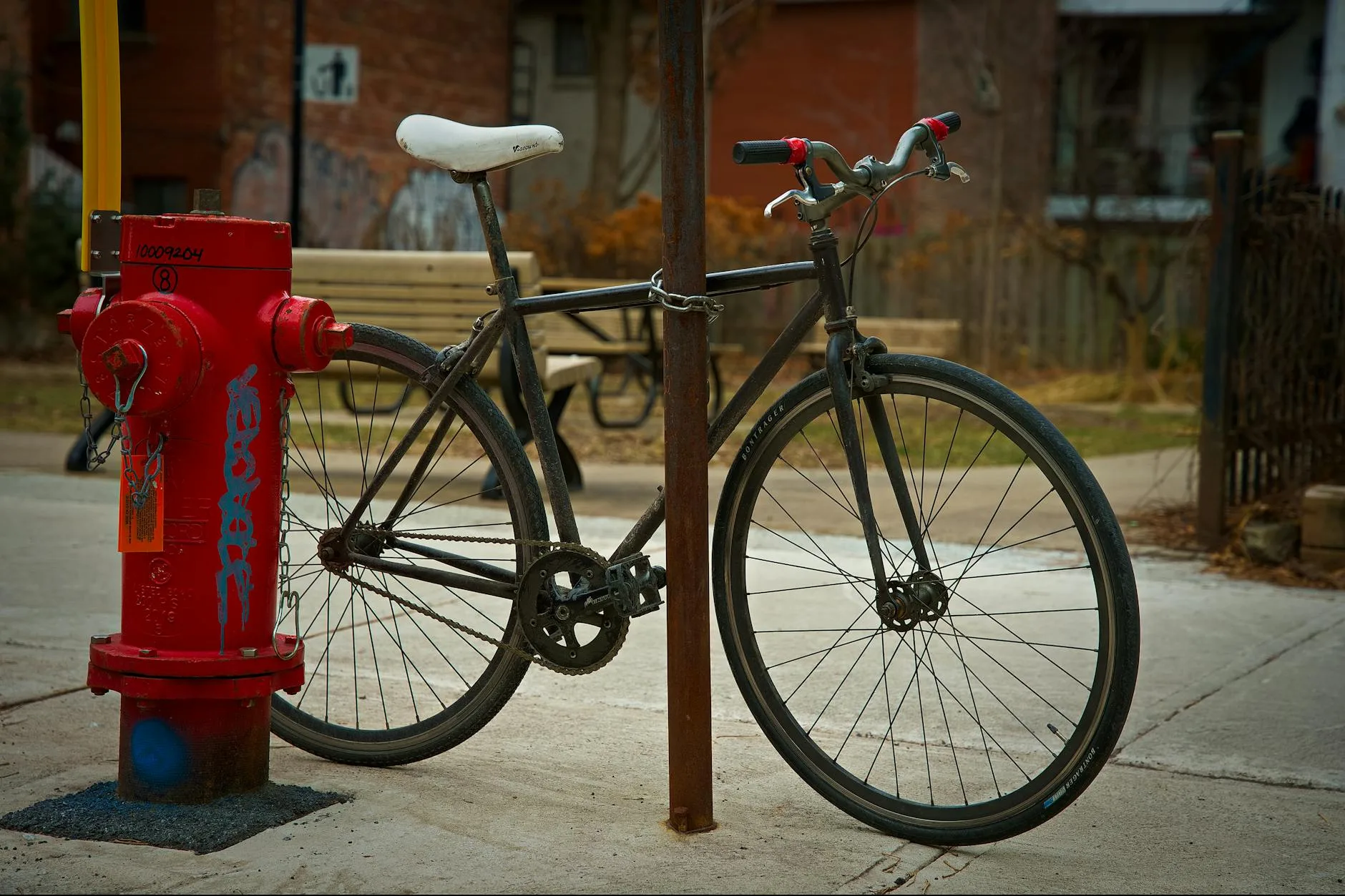 Bicycle lock and chain securing a bike for theft prevention
