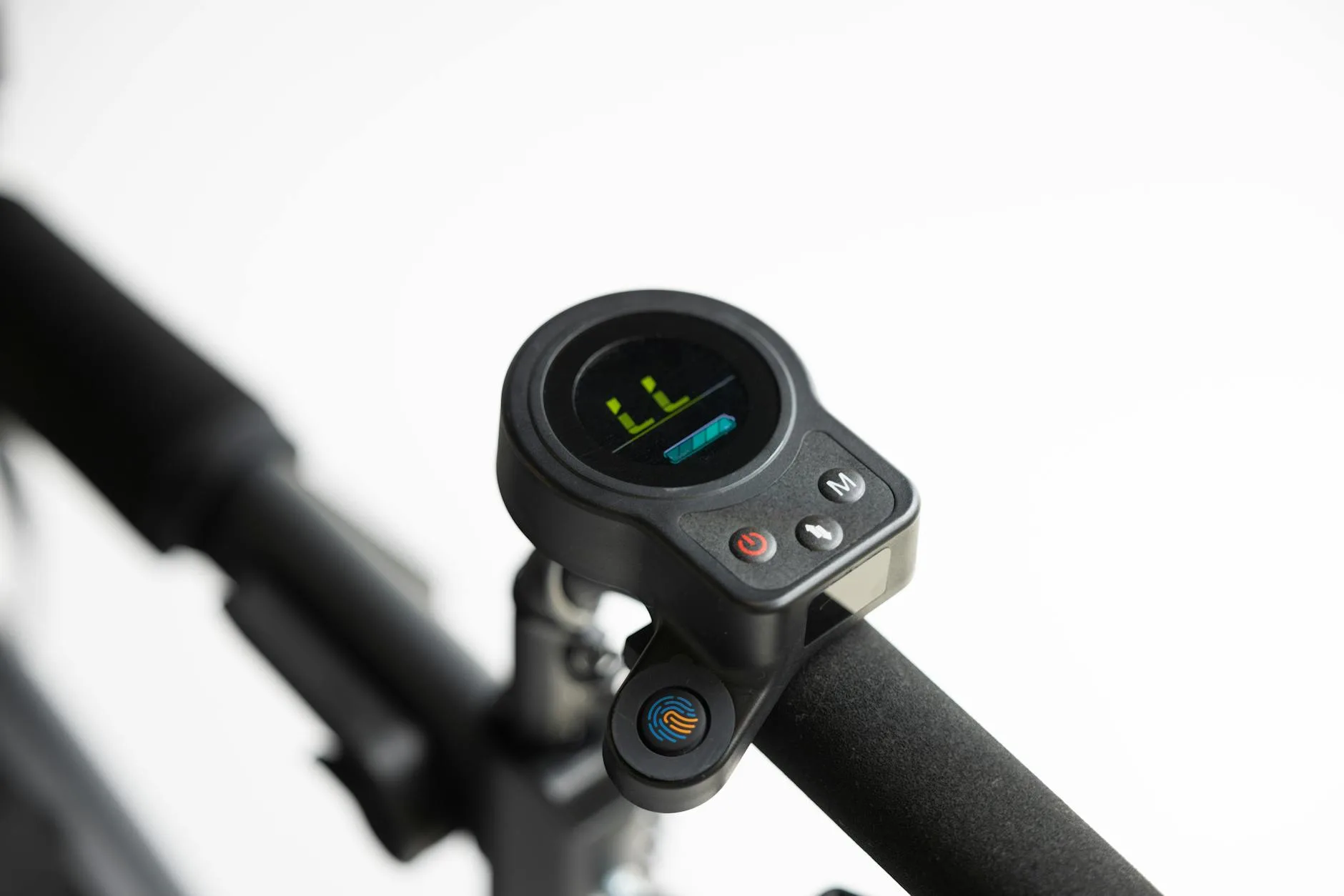 E-bike handlebar display showing battery level during a ride