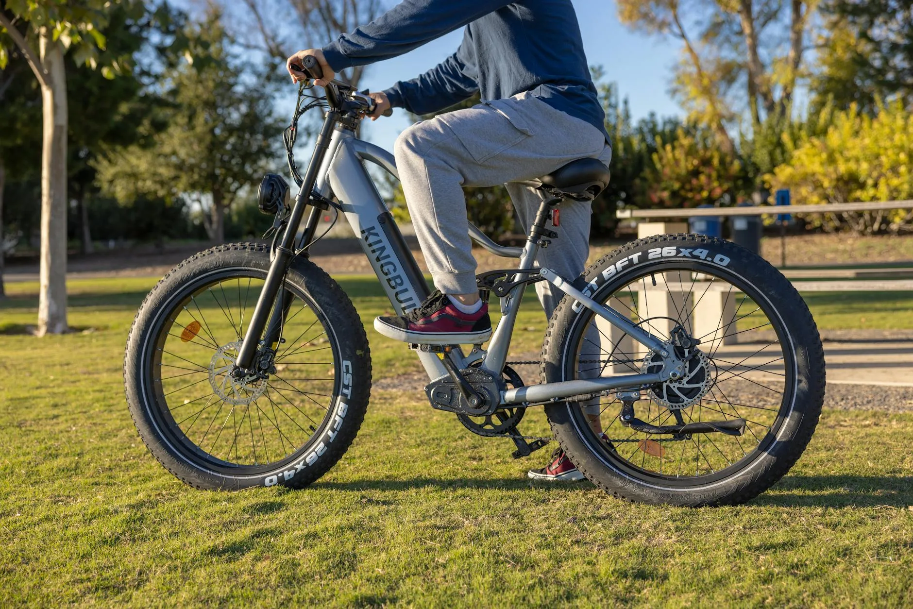 Close-up of an e-bike motor and battery mounted on the frame