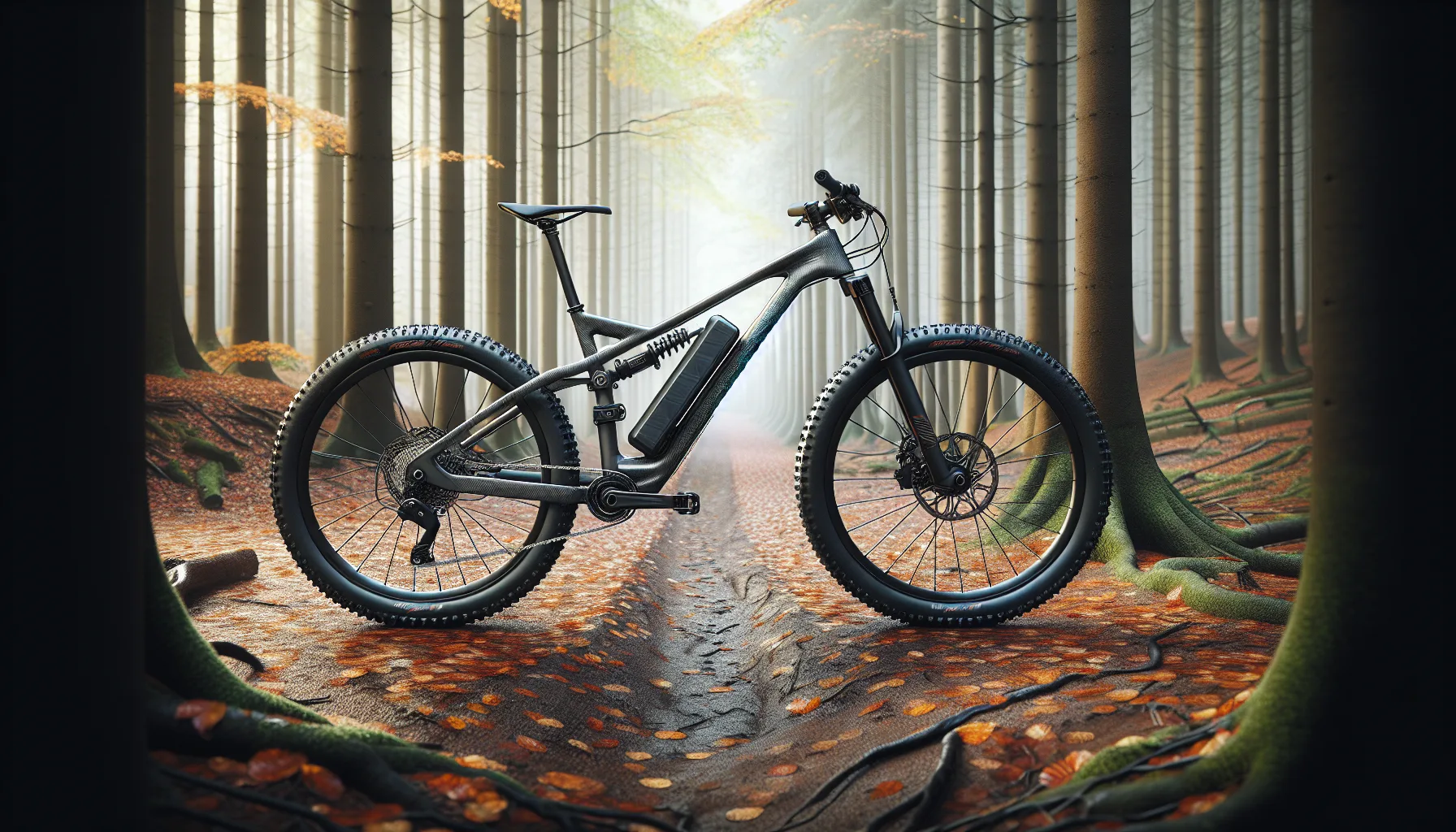 Electric mountain bike on a muddy forest trail
