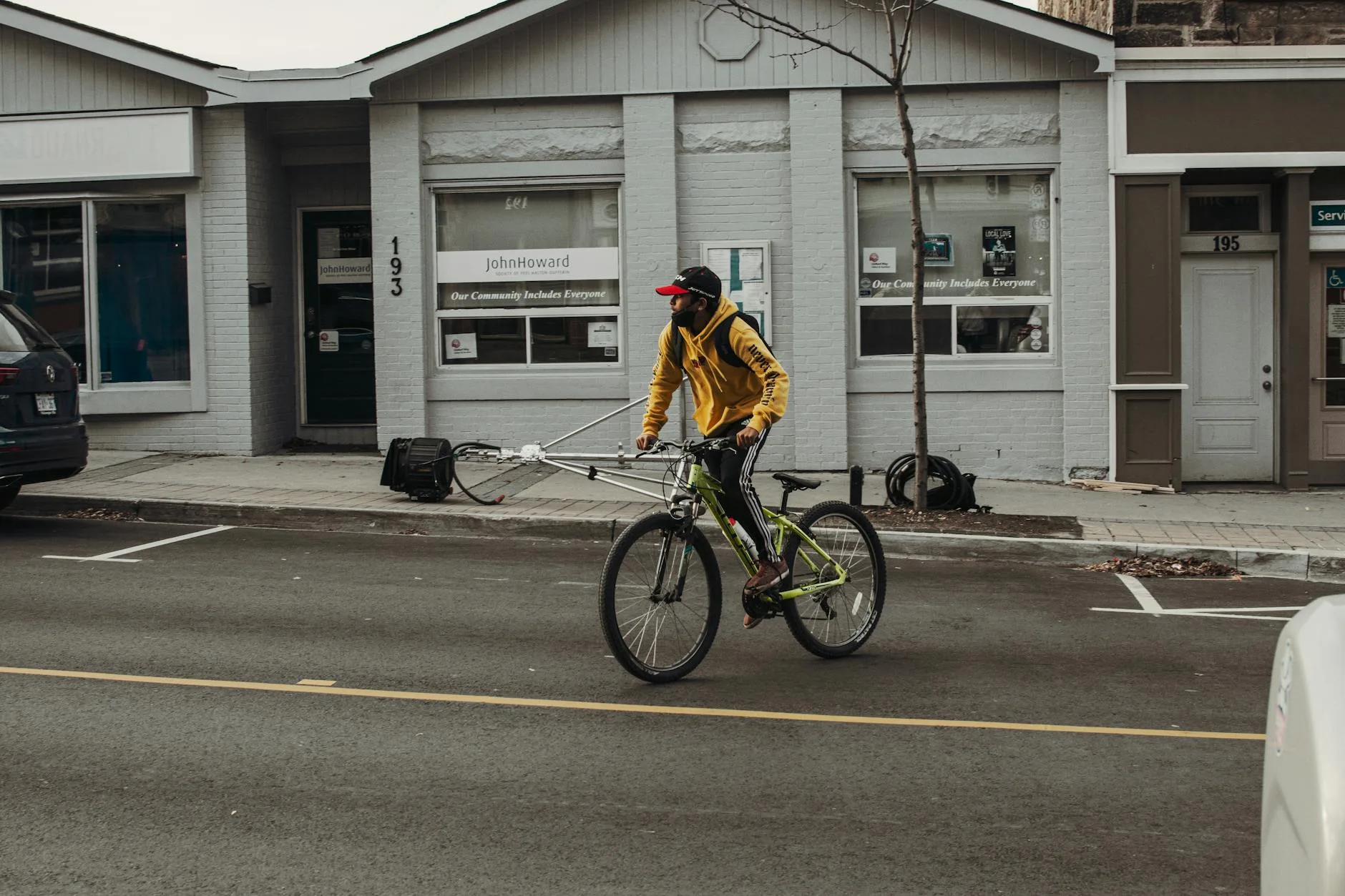 Cyclist commuting on an urban road