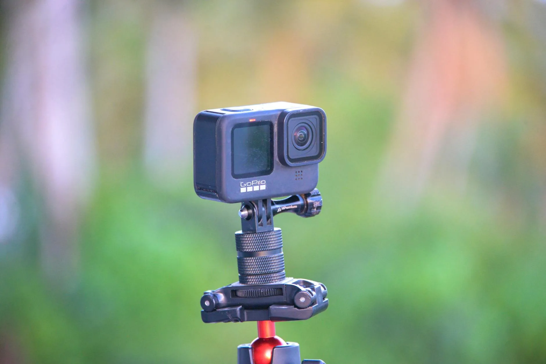 GoPro action camera on cycling handlebar mount close-up