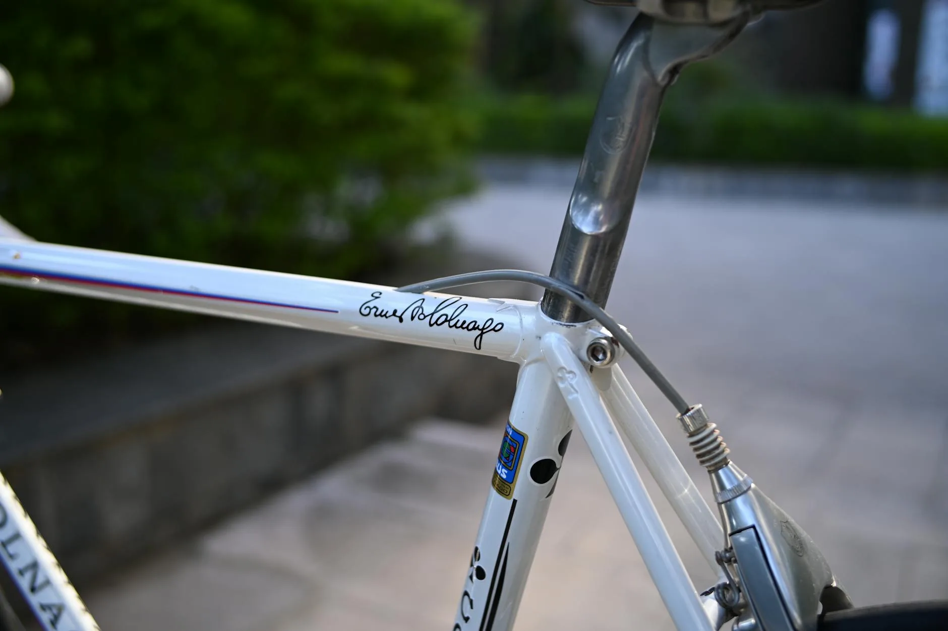Close-up of a bicycle frame showing serial number area