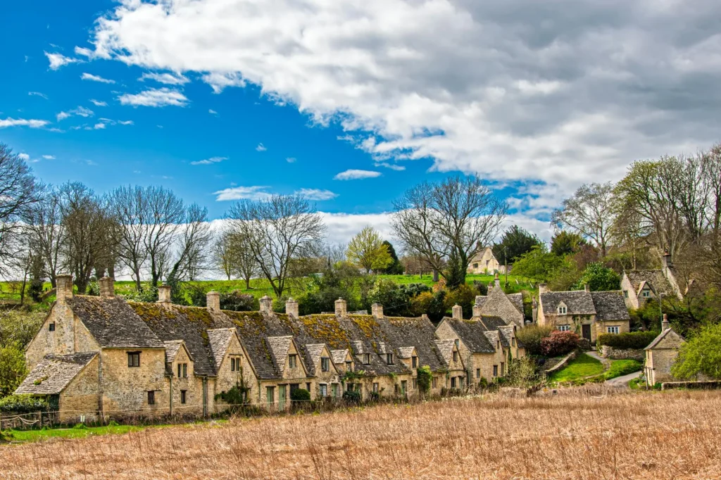 Golden stone village in the Cotswolds countryside