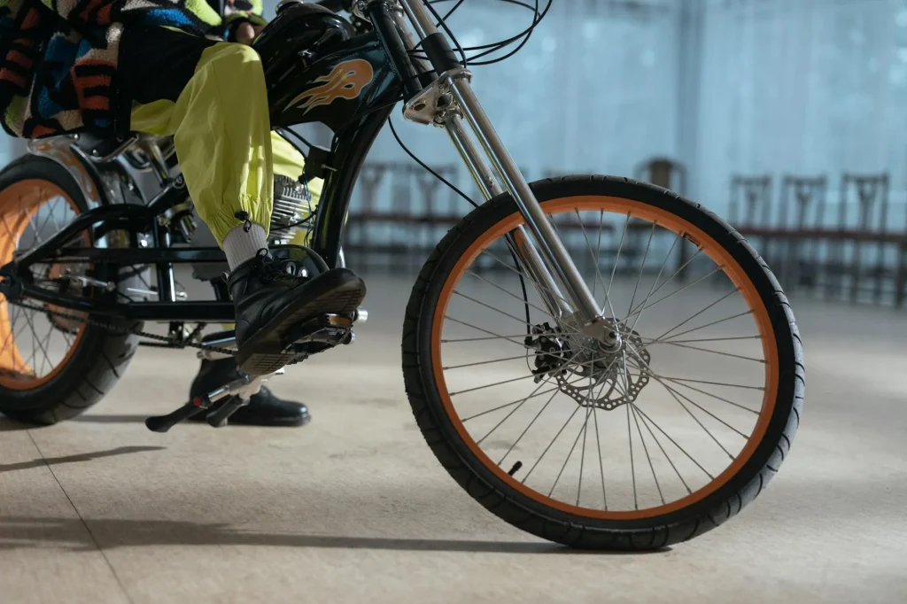 E-bike parked indoors at home ready for charging