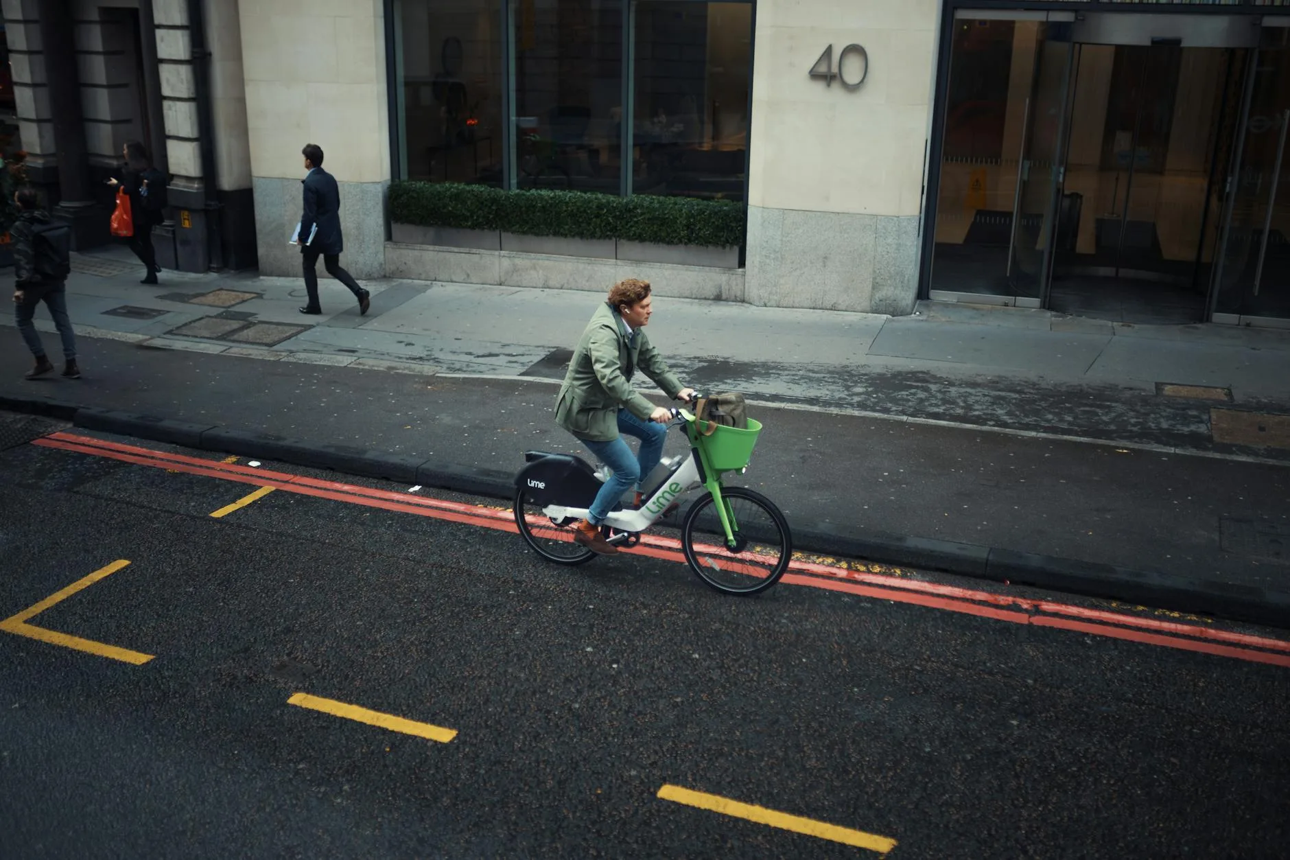 Person riding an electric bike through a city