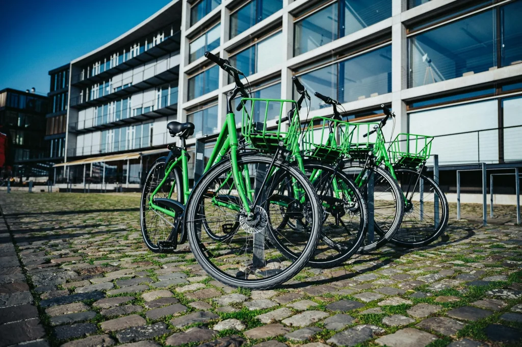 Modern electric bike parked in a city setting