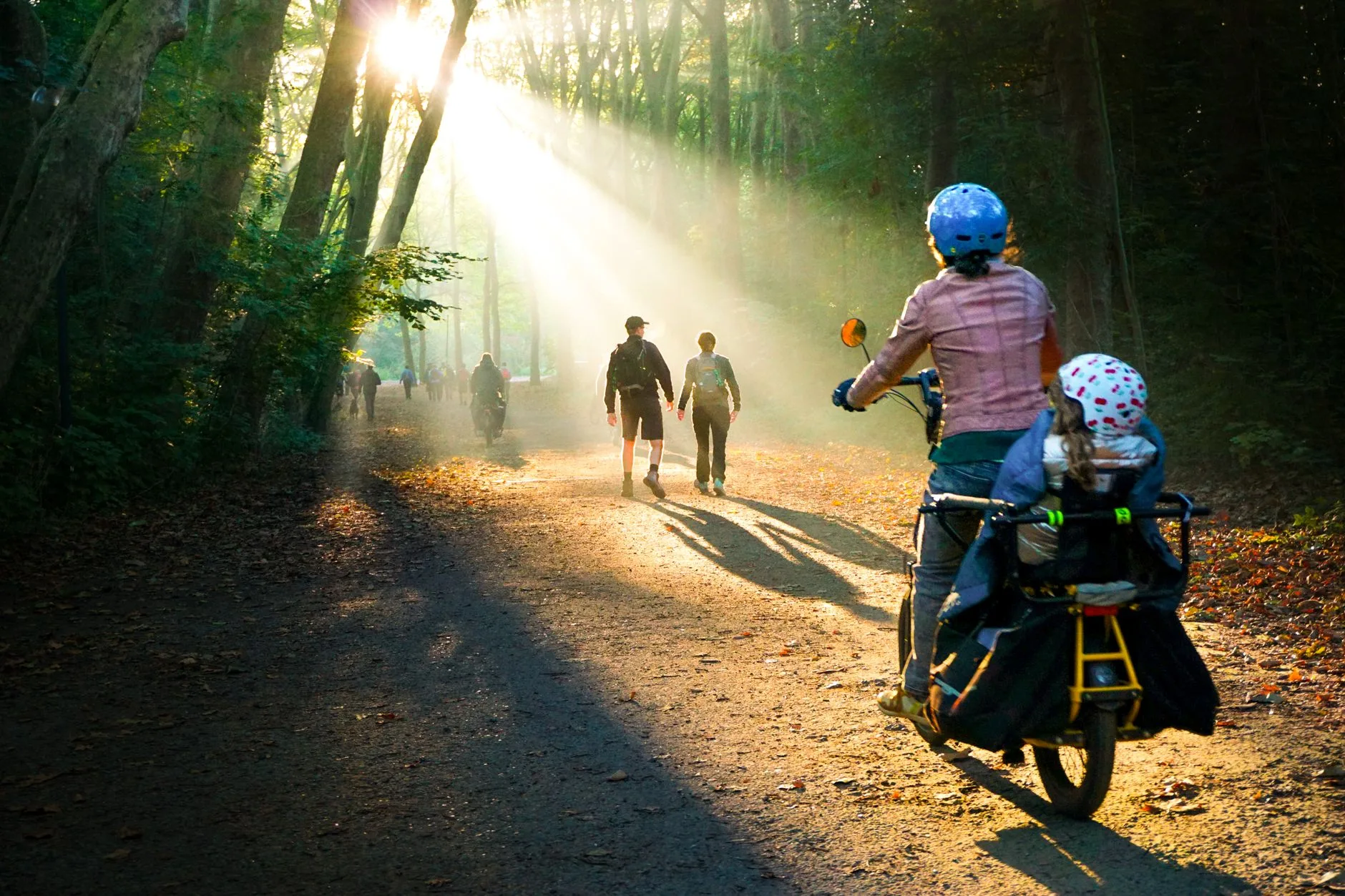 E-bike child seat being checked before a family ride