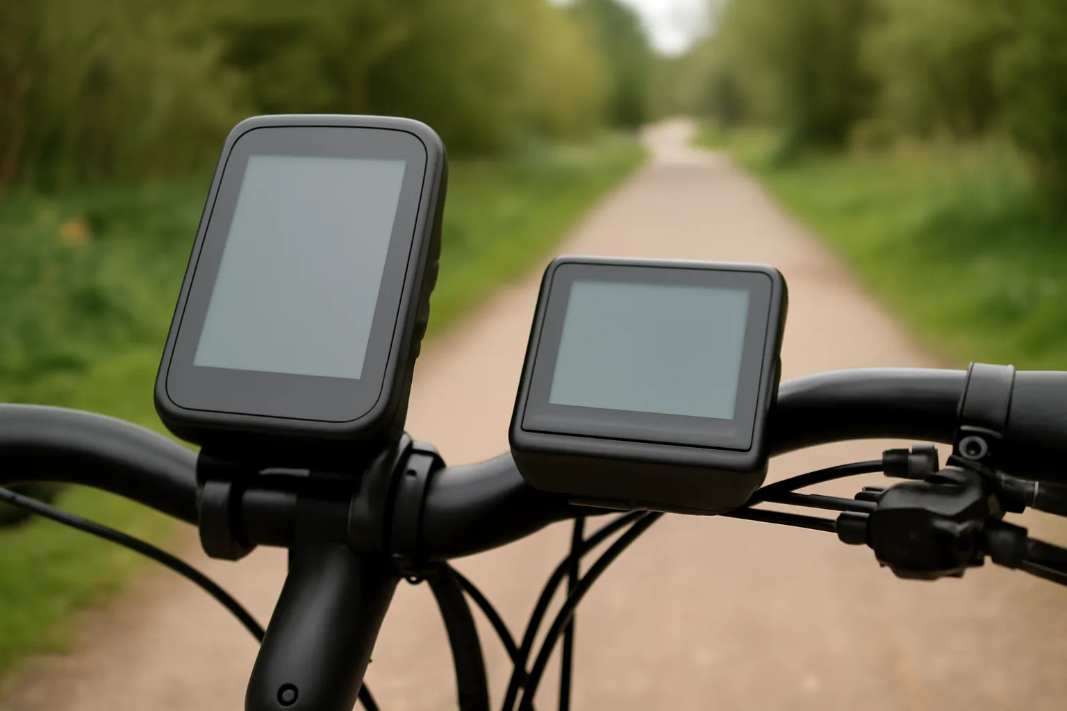 Separate GPS bike computer mounted beside an e-bike display