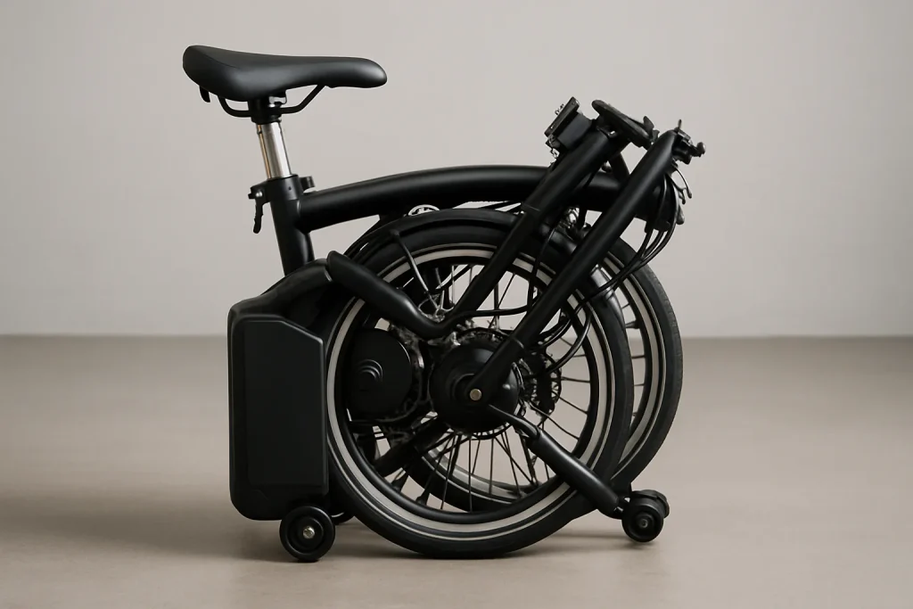 Compact folded electric bike ready for UK train travel