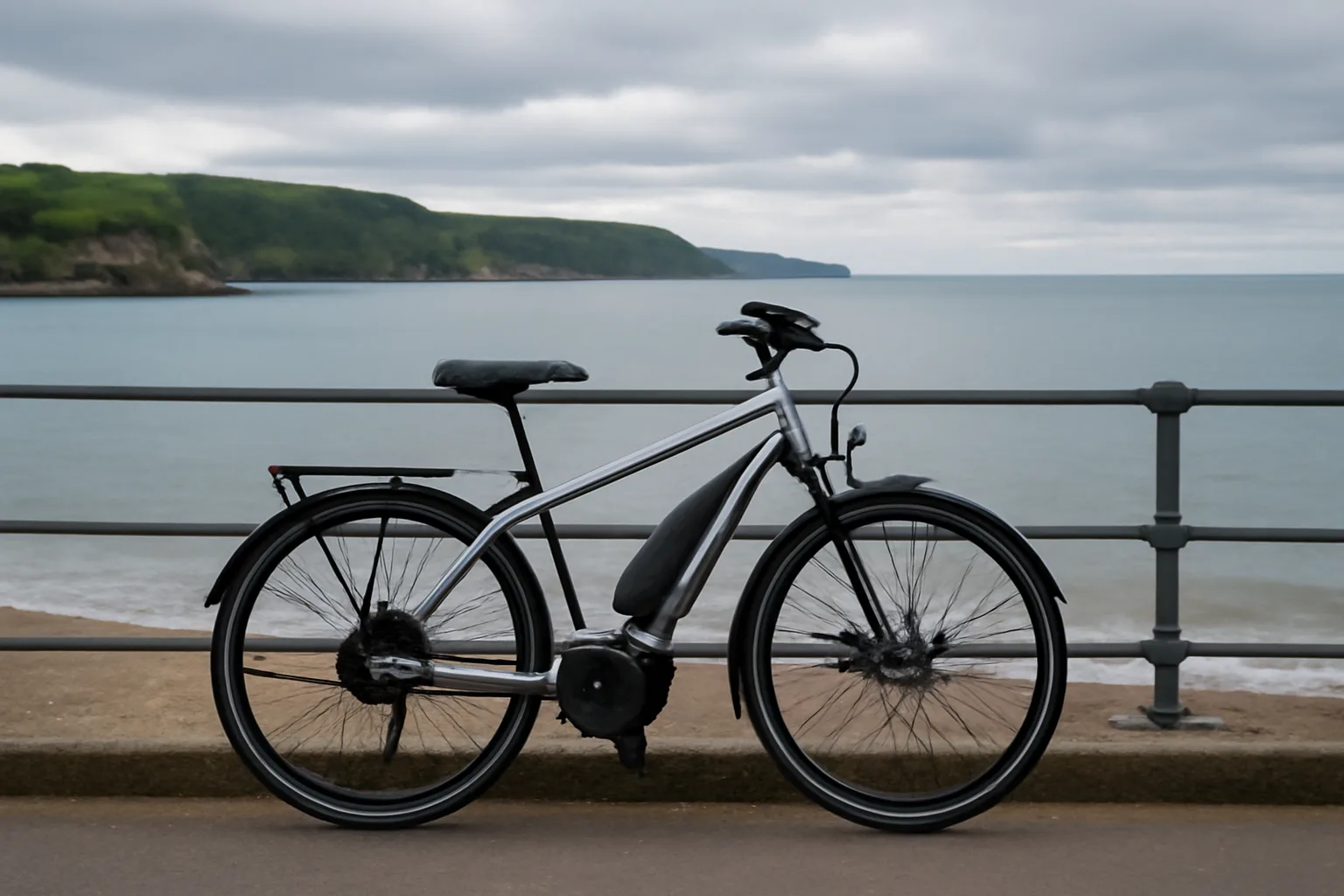 E-bike beside a Welsh coastal route near the sea