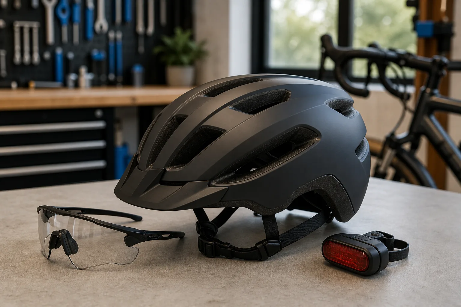 E-bike helmet with light and reflective commuting kit