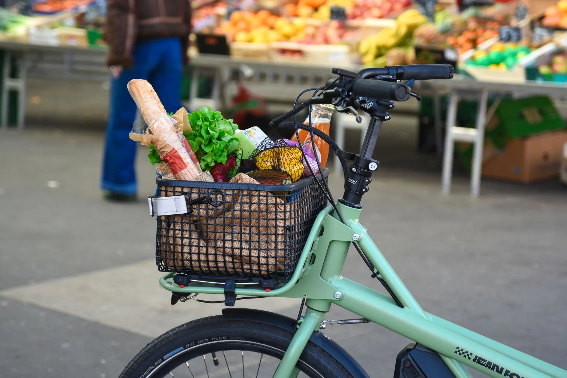 E-cargo bike loaded with shopping bags for a local trip
