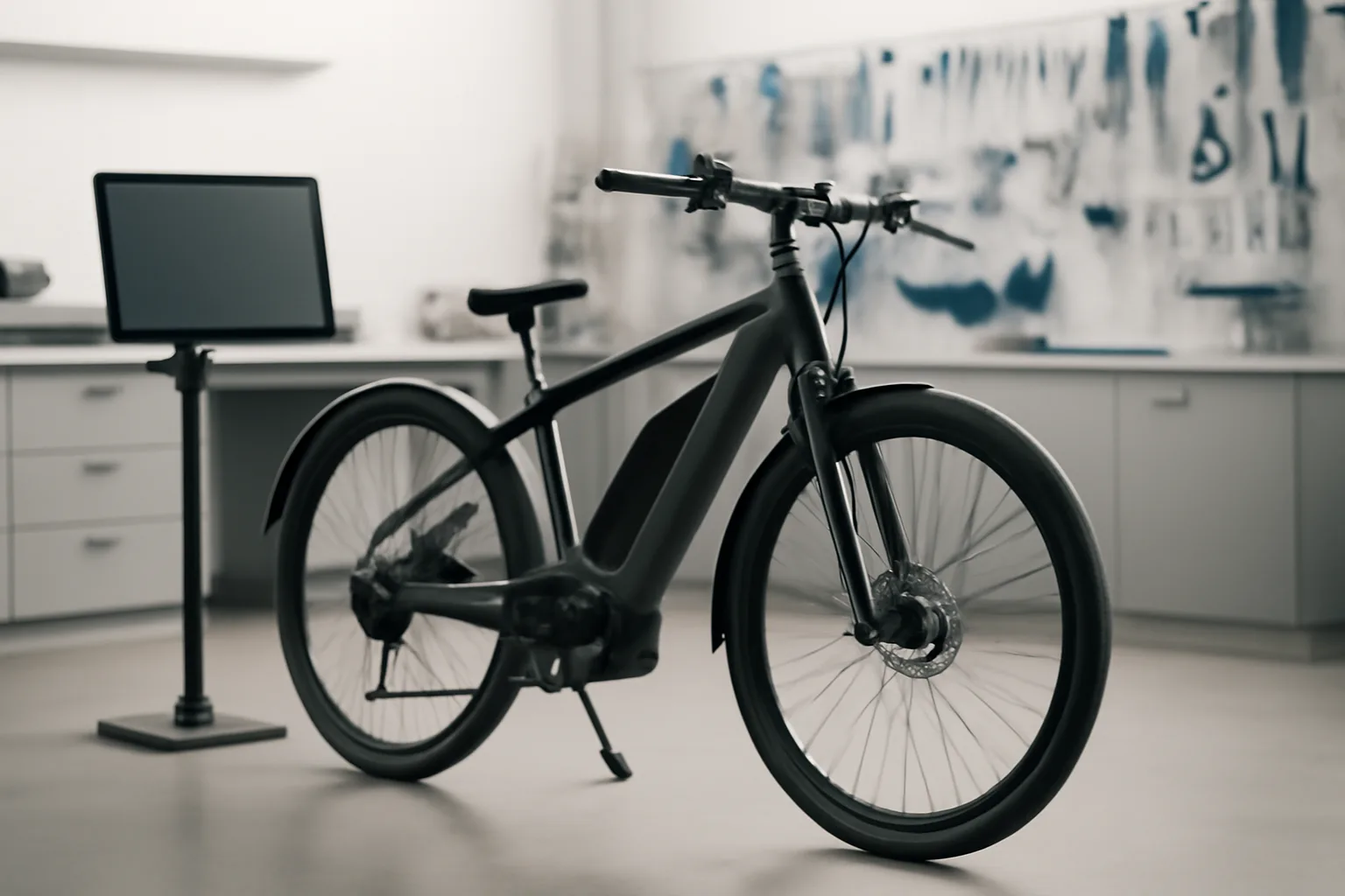 Electric bike in a service workshop for UK support checks