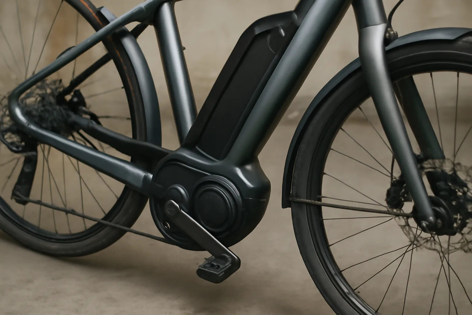 Hybrid e-bike battery and motor detail for comparing range and support
