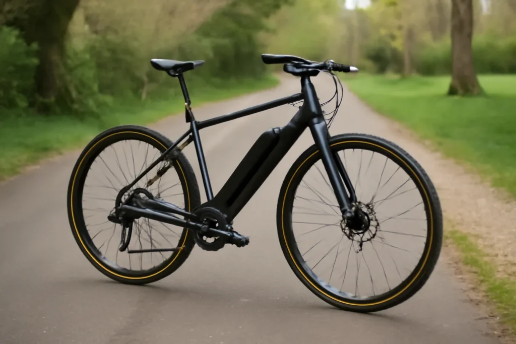 Hybrid e-bike on road and light trail paths for versatile UK riding