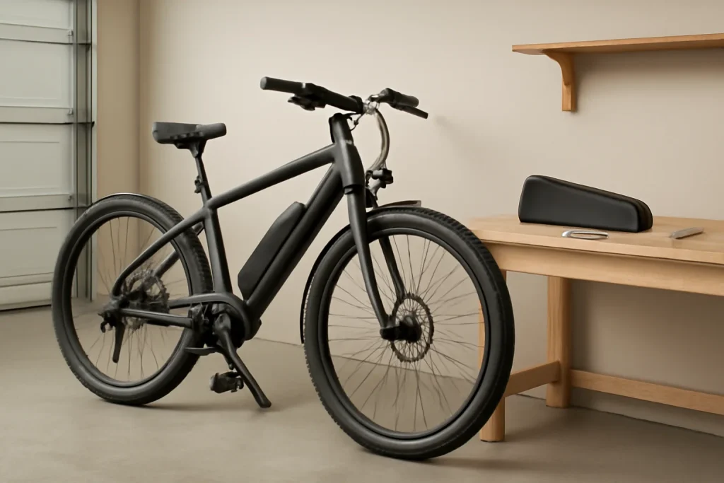 Removable e-bike battery checked at home